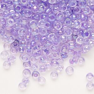 Seed bead, Dyna-Mites™, glass, transparent rainbow inside color amethyst purple, #6 round. Sold per 40-gram pkg.
