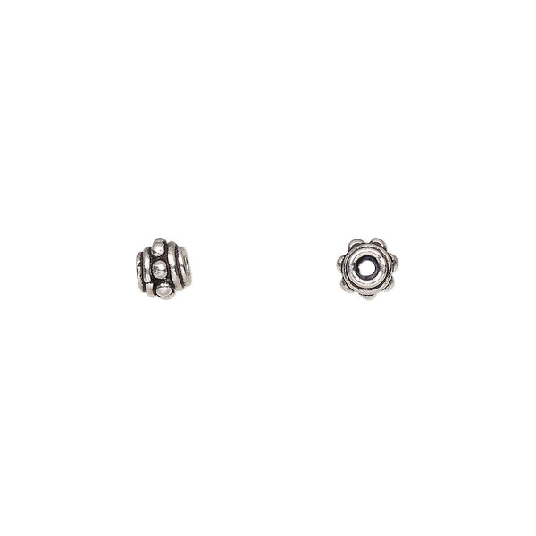 Bead, antiqued sterling silver, 5x4.5mm beaded oval. Sold per pkg of 2. image number 0