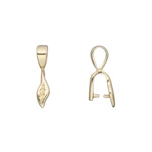 Bail, JBB Findings, ice-pick, brass, 18x4mm leaf, 6mm grip length. Sold per pkg of 4.