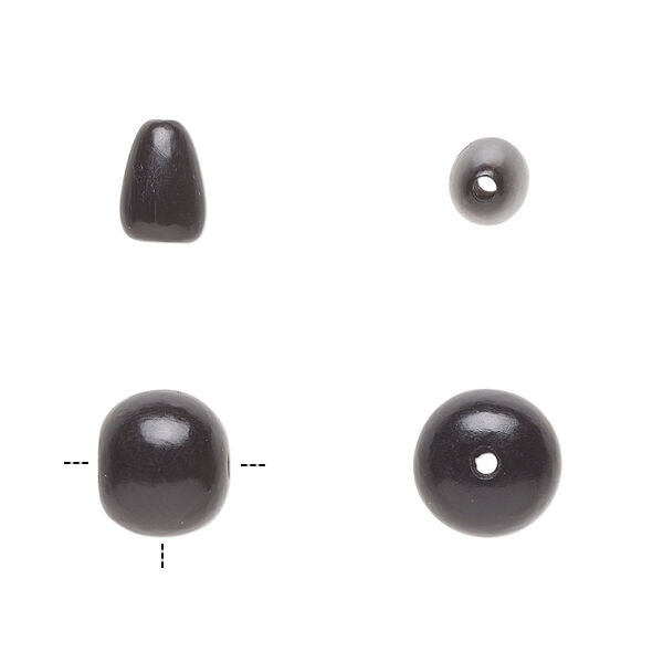Bead, horn (dyed), black, 9mm T-drilled round and 9x7mm cone. Sold per 2-piece set. image number 0