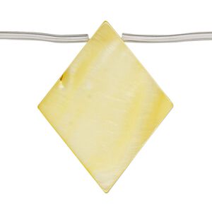 Bead, mother-of-pearl shell (dyed), yellow, 35x4mm-37x8mm top-drilled flat diamond, Mohs hardness 3-1/2. Sold per 15-inch strand, approximately 10 beads.