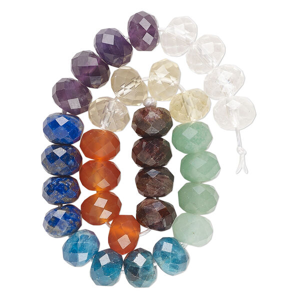 Bead, multi-gemstone (natural/dyed/heated), 8x5mm faceted rondelle, B grade, Mohs hardness 5 to 7-1/2. Sold per 8-inch strand, approximately 30 beads. image number 0