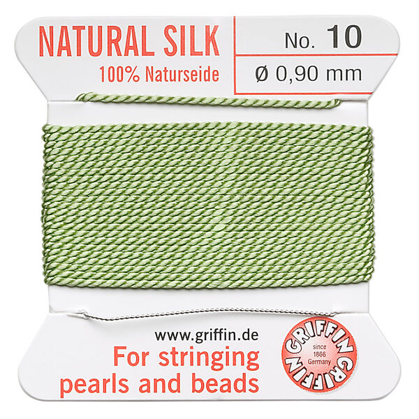 Thread, Griffin, silk, jade green, size #10. Sold per 2-meter card (approximately 78 inches). image number 0
