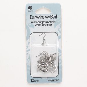 Ear wire fishhook 1pkg12, 16mm / 5mm coil, 21 gauge silver-finished stainless steel 6 pair