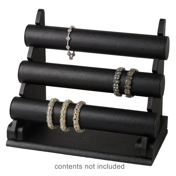 Display, bracelet, leatherette and fiberboard, black, 10-1/4 x 12-1/2 x 7-1/2 inch three-tier. Sold individually. image number 1
