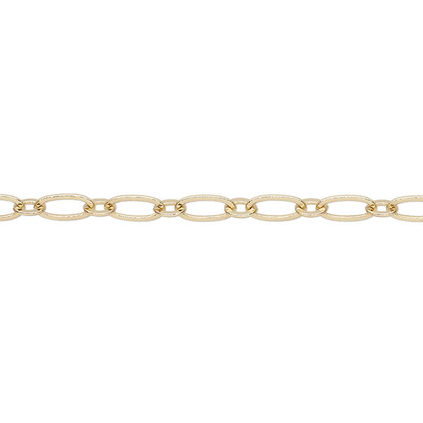 Chain, gold-finished brass, 3.5mm long and short oval. Sold per pkg of 5 feet. image number 0