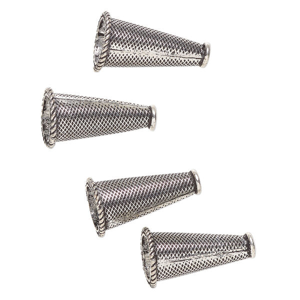 Cone, antique silver-finished "pewter" (zinc-based alloy), 25x14mm-26x14mm textured cone. Sold per pkg of 4. image number 0