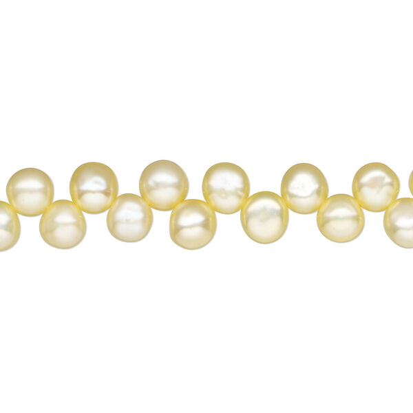 Pearl, cultured freshwater pearl (dyed), daffodil, 5-6mm top-drilled flat-sided round, C grade, Mohs hardness 2-1/2 to 4. Sold per 15" strand, approximately 10 beads. image number 0