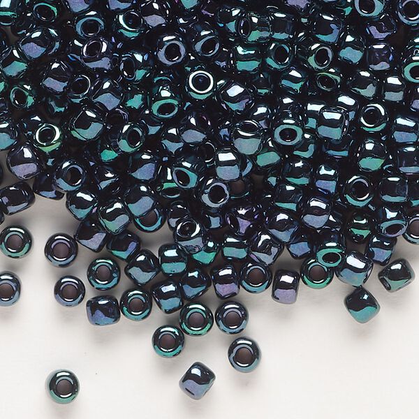 Seed bead, Dyna-Mites™, glass, opaque iris green, #6 round. Sold per 40-gram pkg. image number 0