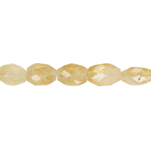 Bead, citrine (heated), 9x7mm-11x8mm hand-cut faceted puffed oval, C- grade, Mohs hardness 7. Sold per 6-inch strand. image number 0