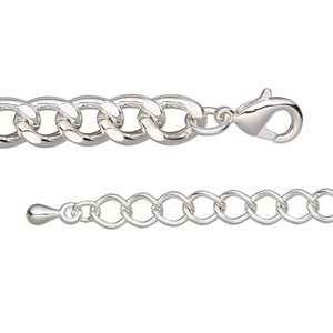 Chain 1pkg1 silver-plated curb, 6.8mm / lobster claw clasp, steel / brass 18 inch
