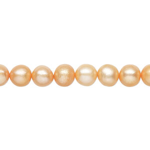 Pearl 1pkg1 freshwater, 7-8mm semi-round potato 15.5-16 inch cultured orange