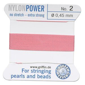 Thread, Griffin, nylon, dark pink, size #2. Sold per 2-meter card (approximately 78 inches).