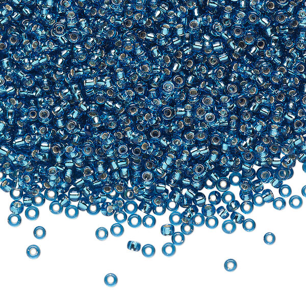 Seed bead, Miyuki, glass, pkg/250g, #11 rocaille, transparent silver-lined Capri blue, (RR-25). image number 0