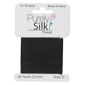 Thread, Purely Silk™, black, size D. Sold per 28-yard card.