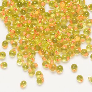 Seed bead, Miyuki, glass, pkg/10g, 4x3.4mm fringe, transparent gold inside dyed color lime, (DPF-13).