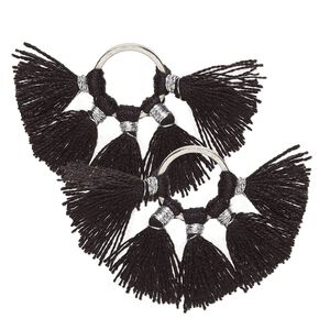 Component, cotton and silver-finished brass, black, 28x20mm tassel. Sold per pkg of 2.