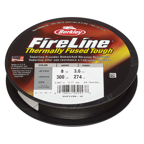 Thread, Berkley® FireLine®, high-modulus polyethylene, 8-fiber braid, smoke, 0.17mm diameter, 8-pound test. Sold per 300-yard spool. image number 0