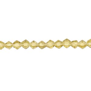 Bead, glass, transparent olivine, 4-5mm faceted bicone. Sold per pkg of (2) 12-inch strands.