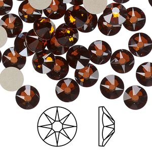 Flat back 12pk smoked amber foil back, Crystal Passions® 7.07-7.27mm rose round SS34 2088