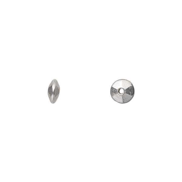 Bead, antique silver-plated "pewter" (zinc-based alloy), 6x3mm double-sided faceted smooth saucer. Sold per pkg of 100. image number 0