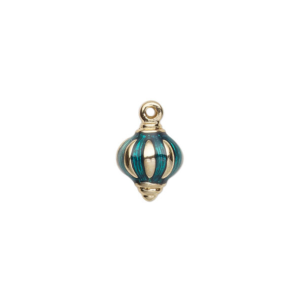 Charm, gold-finished "pewter" (zinc-based alloy) and enamel, green, 11x10mm single-sided Christmas ornament. Sold per pkg of 2. image number 0
