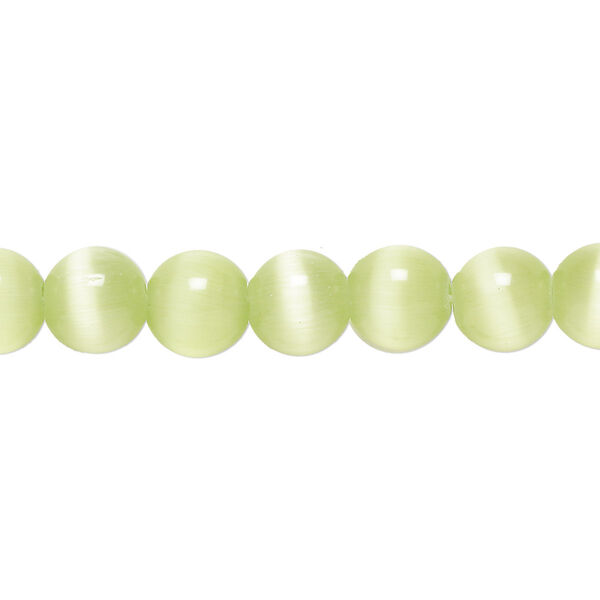 Bead, cat's eye glass (fiber optic glass), light green, 8mm round, quality grade. Sold per 15-1/2" to 16" strand. image number 0