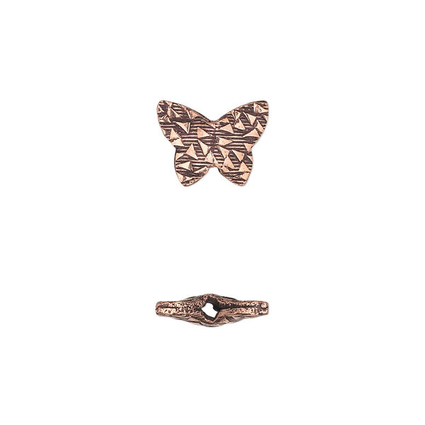 Bead, antiqued copper, 12x9mm textured flat butterfly. Sold per pkg of 20. image number 0