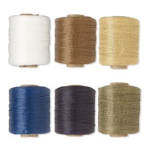 Cord, 3-ply bonded polyester twine, assorted colors, 1mm. Sold per pkg of (6) 2-ounce spools.