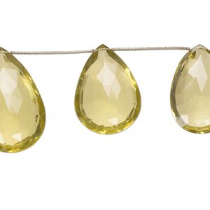 Lemon quartz 1pkg7, hand-cut top-drilled faceted puffed teardrop bead 32x22mm-42x33mm