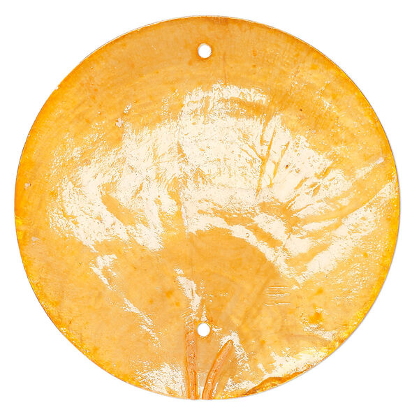 Wind chime component capiz shell 20pk 50mm double-drilled flat round, translucent orange dyed image number 0