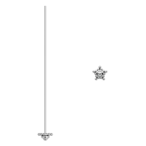 Head pin, antiqued sterling silver, 2 inches with 6mm star, 21 gauge. Sold per pkg of 2. image number 0