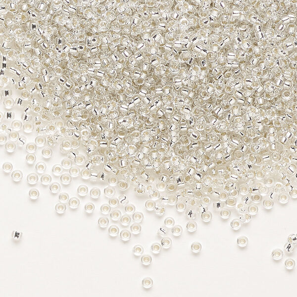 Seed bead, Miyuki, glass, pkg/250g, #15 rocaille, transparent silver-lined crystal clear (RR-1). image number 0