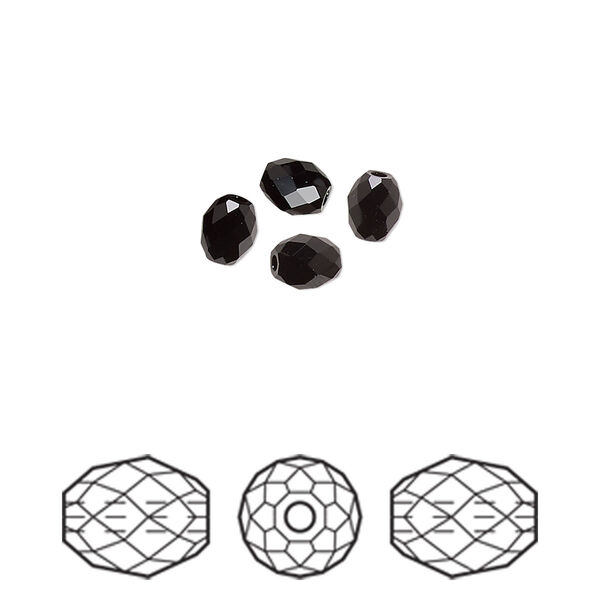Bead 4pk jet, Crystal Passions® 5x4mm olive briolette 5044 image number 0