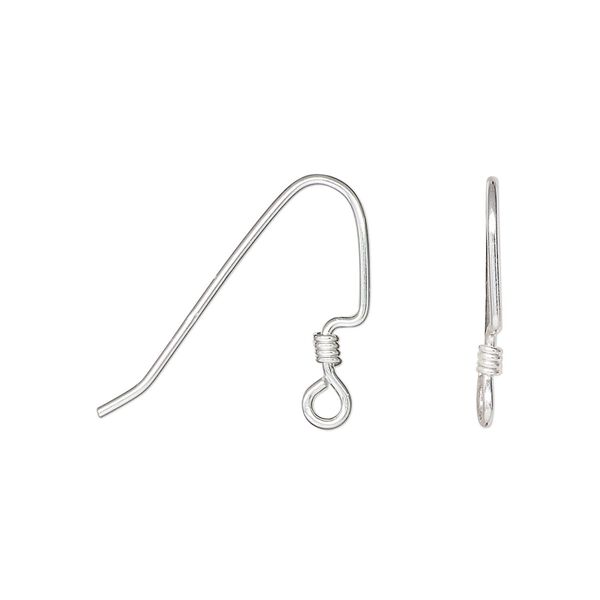 Ear wire, sterling silver, 17mm perfect balance angular fishhook with 2mm coil and open loop, 20 gauge. Sold per 5 pairs (10 ear wires). image number 0
