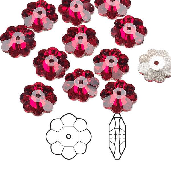 Margarita flower 12pk Siam foil back, Crystal Passions® 10x3.5mm 3700 image number 0