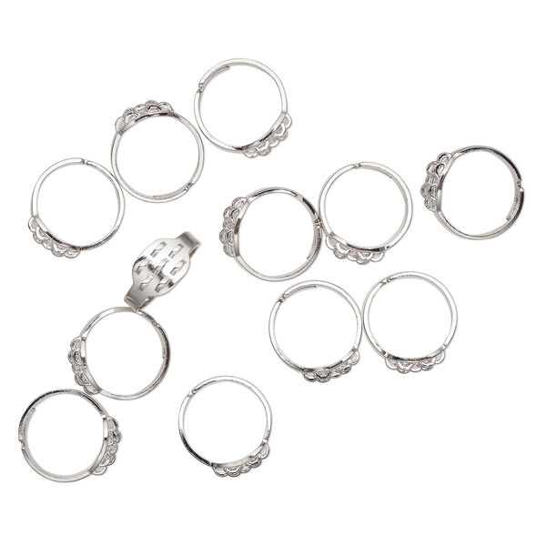 Ring, antique silver-finished brass, 13x10mm ova with 7 loops. Sold per pkg of 12. image number 0