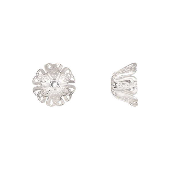 Bead cap, silver-finished steel, 11x6.5mm filigree basket, fits 8-10mm round bead. Sold per pkg of 20. image number 0