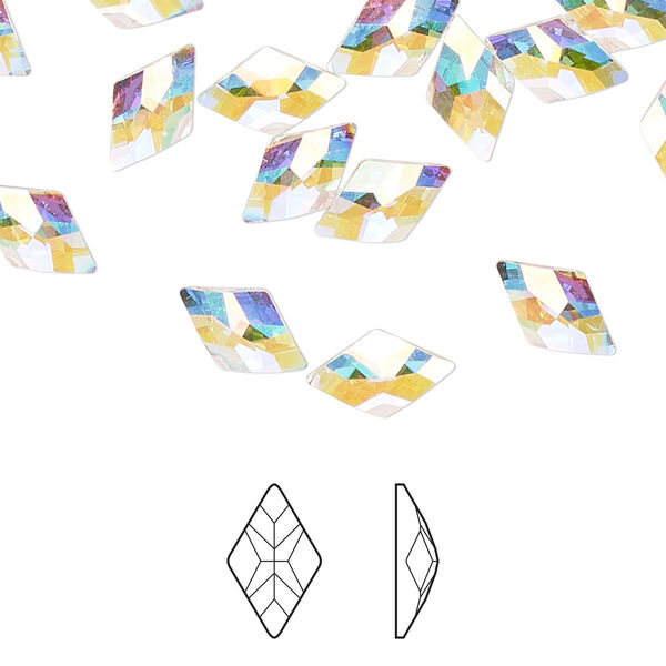 Flat back 6pk crystal AB foil back, Preciosa MAXIMA Czech crystal rhinestone 10x6mm rhombus image number 0