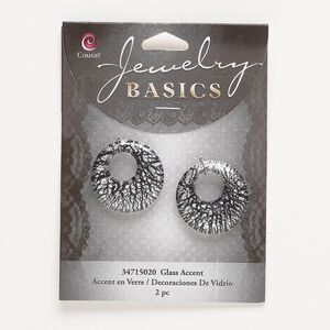 Component, glass, black and clear, 25mm single-sided go-go with silver-colored foil. Sold per pkg of 2.