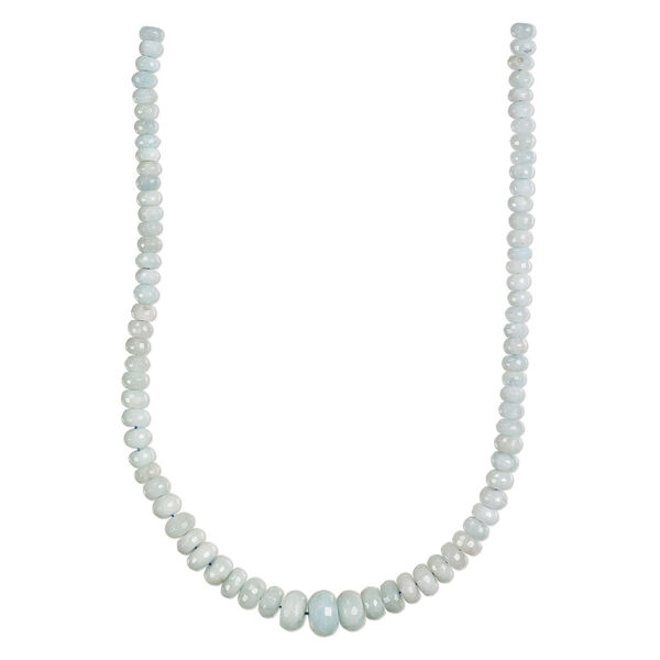 Bead, aquamarine (heated), 8x5mm-18x12mm graduated faceted rondelle, C grade, Mohs hardness 7-1/2 to 8. Sold per 18-inch strand. image number 0