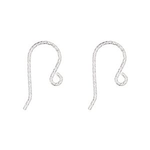 Ear wire fishhook 1pkg2 sterling silver, 11mm diamond-cut / open loop, 21 gauge 1 pair