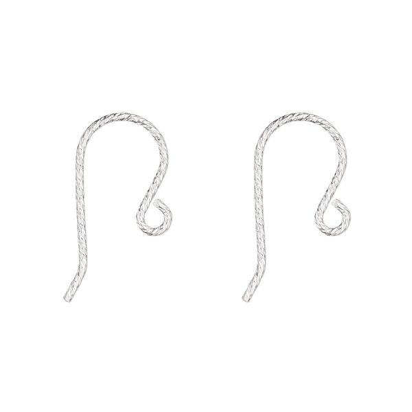Ear wire fishhook 1pkg2 sterling silver, 11mm diamond-cut / open loop, 21 gauge 1 pair image number 0