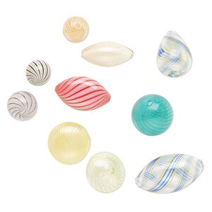 Handblown glass 1pkg10, mixed shapes bead mix mixed colors 11-28mm
