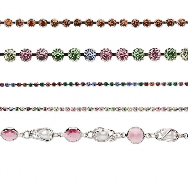 Cupchain mix 5pk imitation rhodium plated, Crystal Passions® 2-8mm 39 inch image number 0