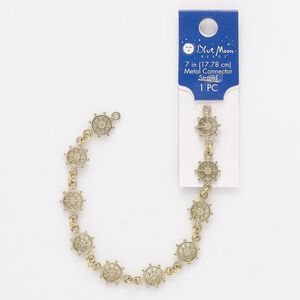 Bracelet component, dark gold-finished "pewter" (zinc-based alloy) and steel, 11mm ship wheel, 7 inches. Sold individually.