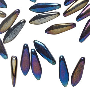 Bead 1pkg50 Czech pressed glass, opaque iris blue, 15.5x5mm top-drilled dagger.