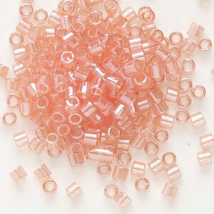 Seed bead, Delica®, glass, pkg/7.5g, #8 round, translucent glazed luster shell pink (DBL-0106).
