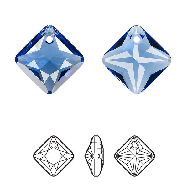 Drop 1pk sapphire, Crystal Passions® 16mm pendant princess cut 6431 image number 0