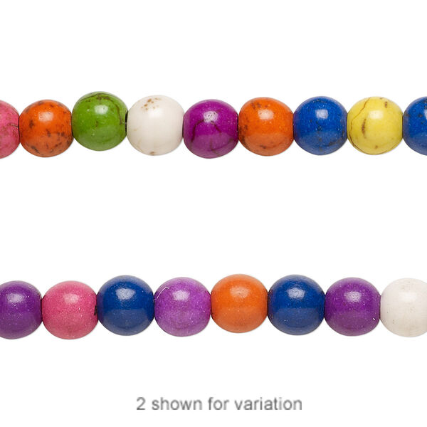 Bead, magnesite (dyed / assembled), multicolored, 6mm round, Mohs hardness 3-1/2 to 4. Sold per 15-1/2" to 16" strand. image number 0